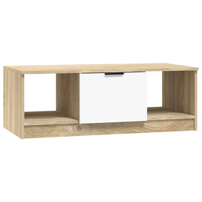 Sohvapöytä valkoinen ja Sonoma-tammi 102x50x36 cm tekninen puu