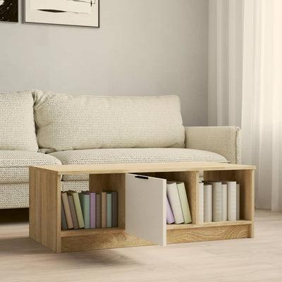 Sohvapöytä valkoinen ja Sonoma-tammi 102x50x36 cm tekninen puu