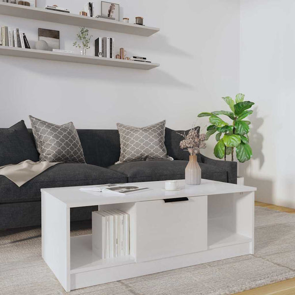 Sohvapöytä korkeakiilto valkoinen 102x50x36 cm tekninen puu