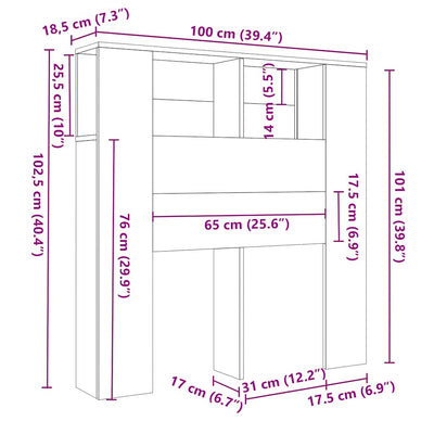 Musta sängynpääty säilytystilalla Minta 100x18,5x104,5cm