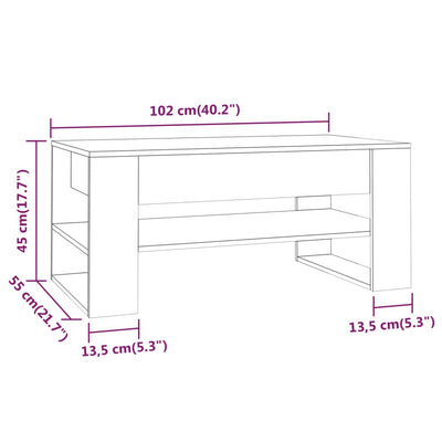 Sohvapöytä harmaa Sonoma 102x55x45 cm tekninen puu