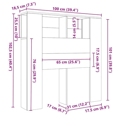 Harmaa sängynpääty säilytystilalla Minta 100x18,5x104,5cm