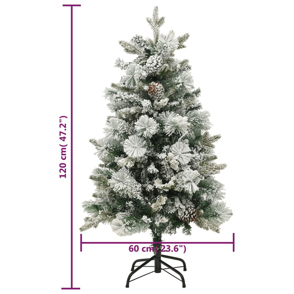 Esivalaistu tekojoulukuusi lumihuurre ja kävyt 120 cm PVC ja PE