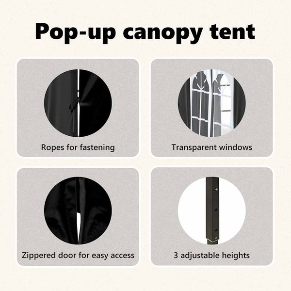 Musta kokoontaittuva juhlateltta sivuseinillä Mefodie 2x2 m