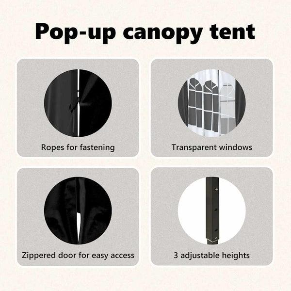 Musta kokoontaittuva juhlateltta sivuseinillä Mefodie 3x3 m