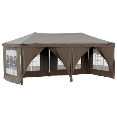 Kokoontaittuva juhlateltta sivuseinillä taupe 3x6 m