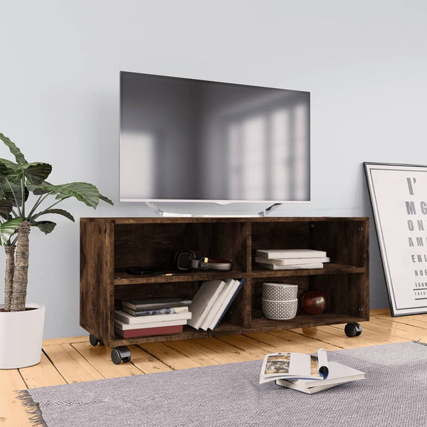 TV-taso rullapyörillä savutammi 90x35x35 cm tekninen puu