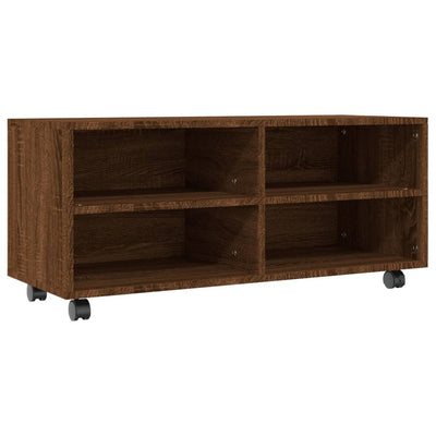 TV-taso rullapyörillä ruskea tammi 90x35x35 cm tekninen puu