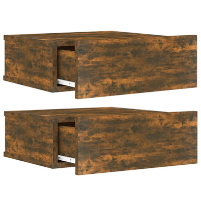 Kelluvat yöpöydät 2 kpl savutammi 40x30x15 cm tekninen puu