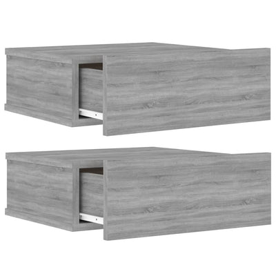 Kelluvat yöpöydät 2 kpl harmaa Sonoma 40x30x15 cm tekninen puu