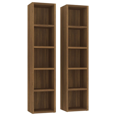 CD-hyllyt 2 kpl ruskea tammi 21x16x93,5 cm tekninen puu