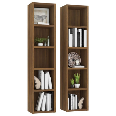 CD-hyllyt 2 kpl ruskea tammi 21x16x93,5 cm tekninen puu