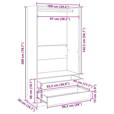 Ruskea tammi vaatekaappi Onal 100x50x200cm (puinen)