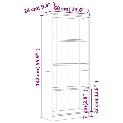 4-kerroksinen Kirjahylly ruskea tammi 60x24x142 cm tekninen puu