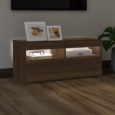 TV-taso LED-valoilla ruskea tammi 90x35x40 cm