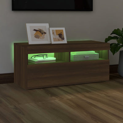 TV-taso LED-valoilla ruskea tammi 90x35x40 cm