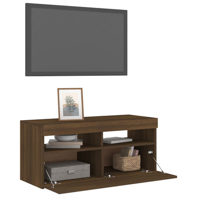 TV-taso LED-valoilla ruskea tammi 90x35x40 cm