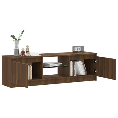 TV-taso LED-valoilla ruskea tammi 120x30x35,5 cm