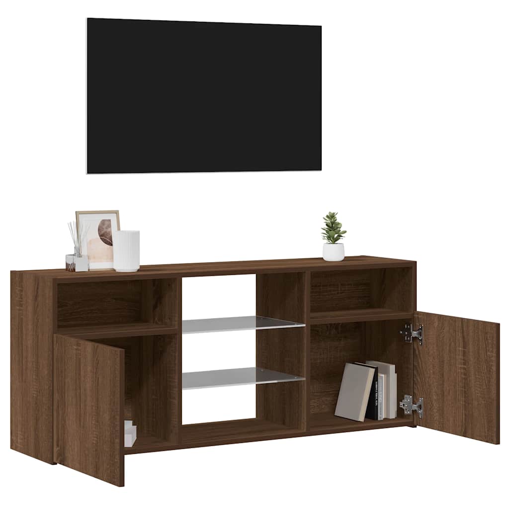 Ruskea tammi tv-taso led-valoilla Zornia 120x30x50cm