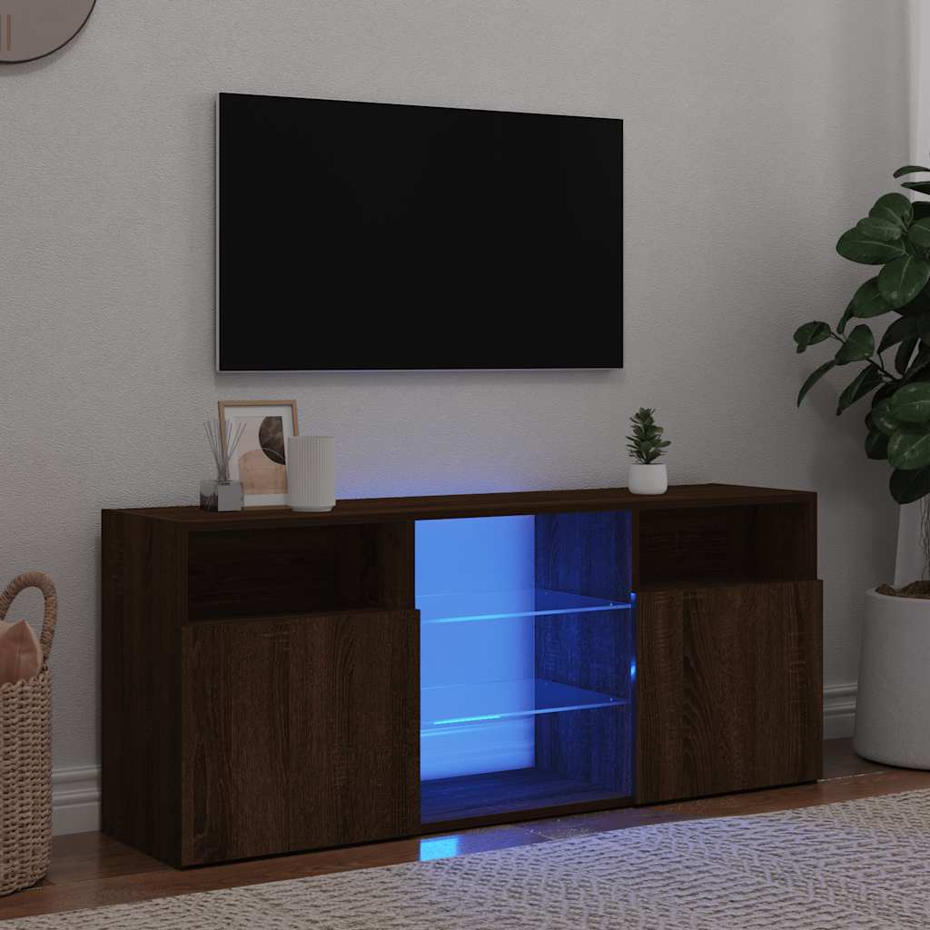 Ruskea tammi tv-taso led-valoilla Zornia 120x30x50cm