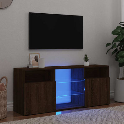 Ruskea tammi tv-taso led-valoilla Zornia 120x30x50cm
