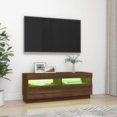 TV-taso LED-valoilla ruskea tammi 100x35x40 cm