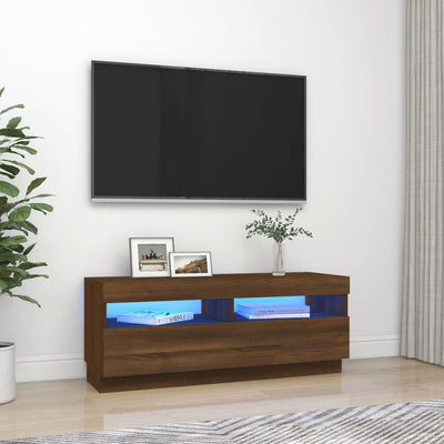 TV-taso LED-valoilla ruskea tammi 100x35x40 cm