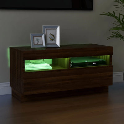 TV-taso LED-valoilla ruskea tammi 80x35x40 cm
