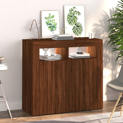 Senkki LED-valoilla ruskea tammi 80x35x75 cm