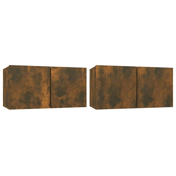 Seinäkiinnitettävät TV-kaapit 2 kpl savutammi 60x30x30 cm