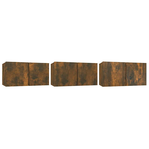 Seinäkiinnitettävät TV-kaapit 3 kpl savutammi 60x30x30 cm