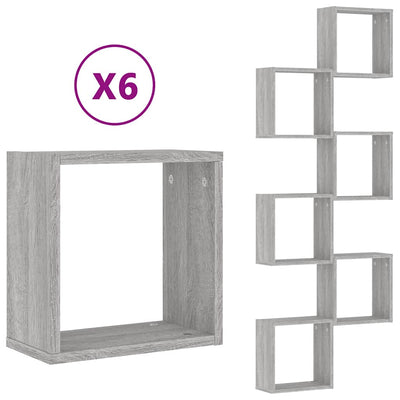 Wall Cube Hyllyt 6 kpl Harmaa Sonoma 30x15x30 cm