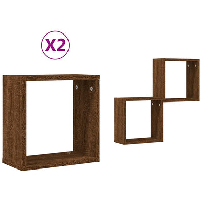 Kuutioseinähyllyt 2 kpl Ruskea tammi 30x15x30 cm
