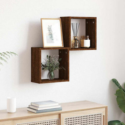 Kuutioseinähyllyt 2 kpl Ruskea tammi 30x15x30 cm