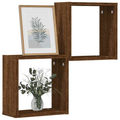 Kuutioseinähyllyt 2 kpl Ruskea tammi 30x15x30 cm