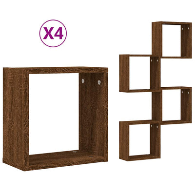 Kuutioseinähyllyt 4 kpl Ruskea tammi 30x15x30 cm