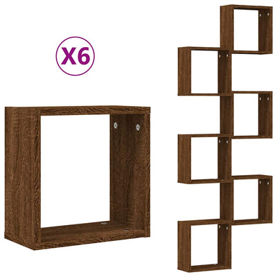 Kuutioseinähyllyt 6 kpl Ruskea tammi 30x15x30 cm
