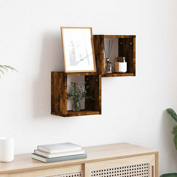 Seinähyllyt 2 kpl Savupähkinä 26 x 15 x 26 cm Tekninen puu