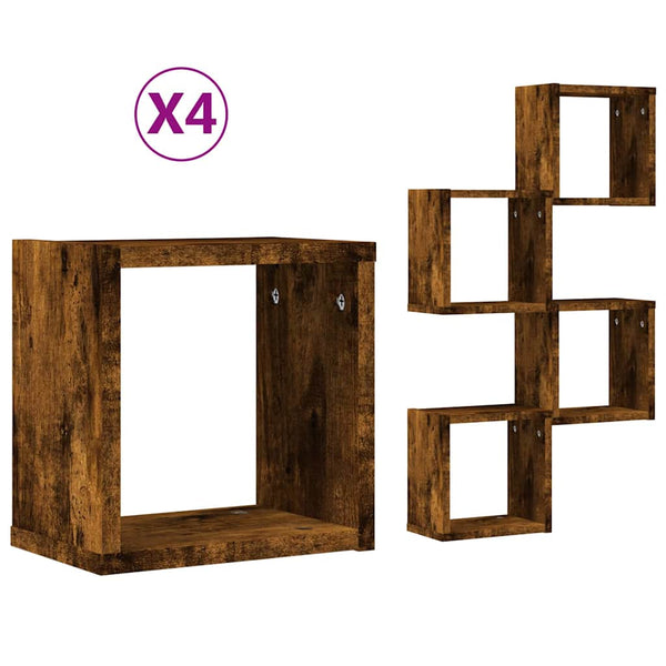 Seinähyllyt 4 kpl Savupähkinä 26 x 15 x 26 cm Tekninen puu