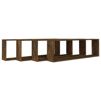 Seinäkuutiohyllyt 4 kpl savutammi 100x15x30 cm tekninen puu
