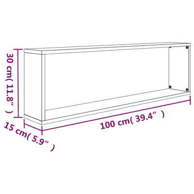 Seinäkuutiohyllyt 4 kpl harmaa Sonoma 100x15x30 cm tekninen puu