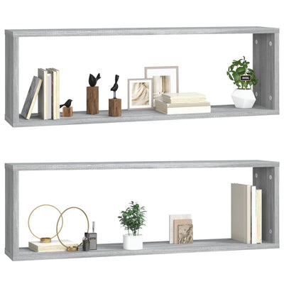 Seinäkuutiohylly 2 kpl harmaa Sonoma 80x15x26,5 cm tekninen puu