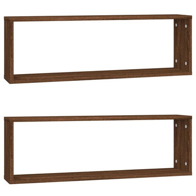 Seinäkuutiohyllyt 2 kpl ruskea tammi 80x15x26,5 cm tekninen puu