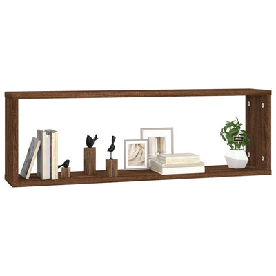 Seinäkuutiohyllyt 2 kpl ruskea tammi 80x15x26,5 cm tekninen puu