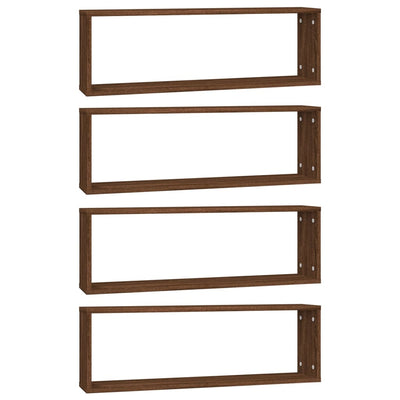Seinäkuutiohyllyt 4 kpl ruskea tammi 80x15x26,5 cm tekninen puu