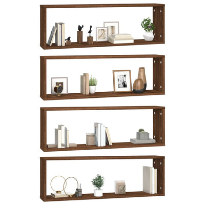 Seinäkuutiohyllyt 4 kpl ruskea tammi 80x15x26,5 cm tekninen puu