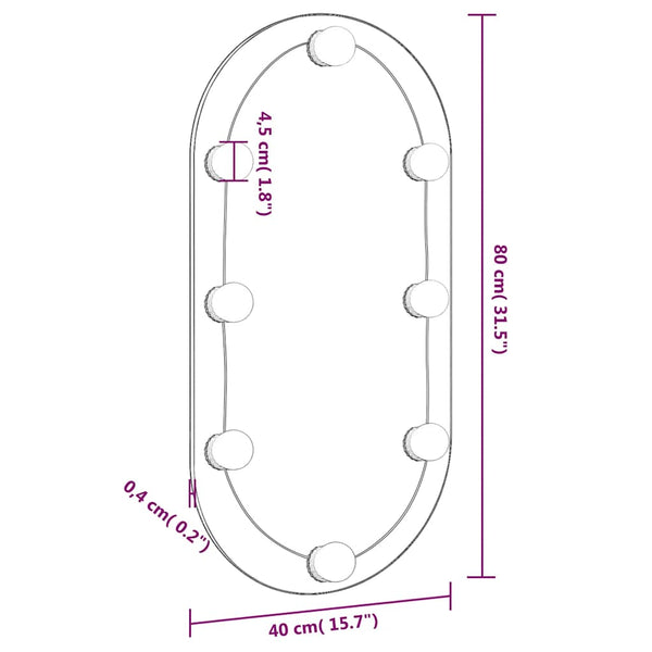 Peili led-valoilla Allyende 80x40cm (lasi soikea)
