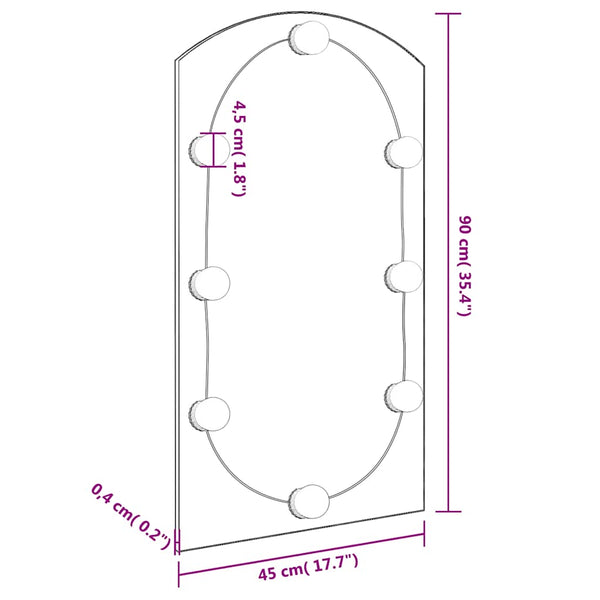 Peili led-valoilla Allyende 90x45cm (lasi kaari)