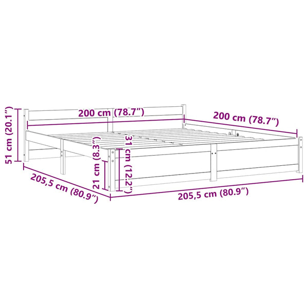 200x200 cm sängynrunko massiivipuusta ilman patjaa