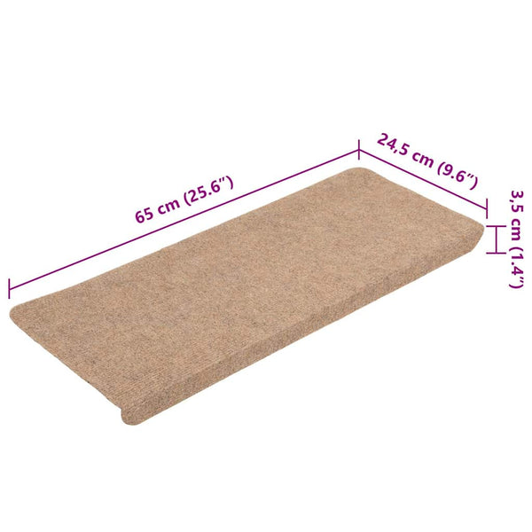 Itsekiinnittyvät porrasmatot 15 kpl 65x24,5x3,5 cm beige